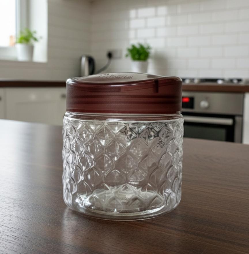 Premium Diamond Texture Glass Jar – Elegant and Airtight Kitchen Storage
