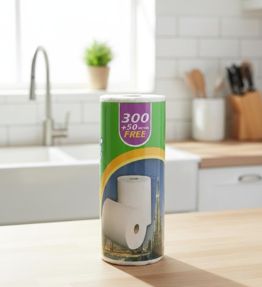 Jumbo Kitchen Tissue Roll – Soft, Strong & Super Absorbent (300 + 50 Meters Free Pack)