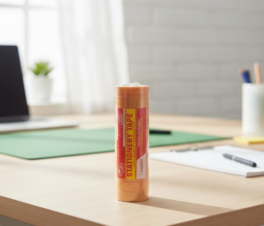 Strong Adhesive Stationery Tape – 12 Rolls Pack | Ideal for Packing, Crafting & Office Work