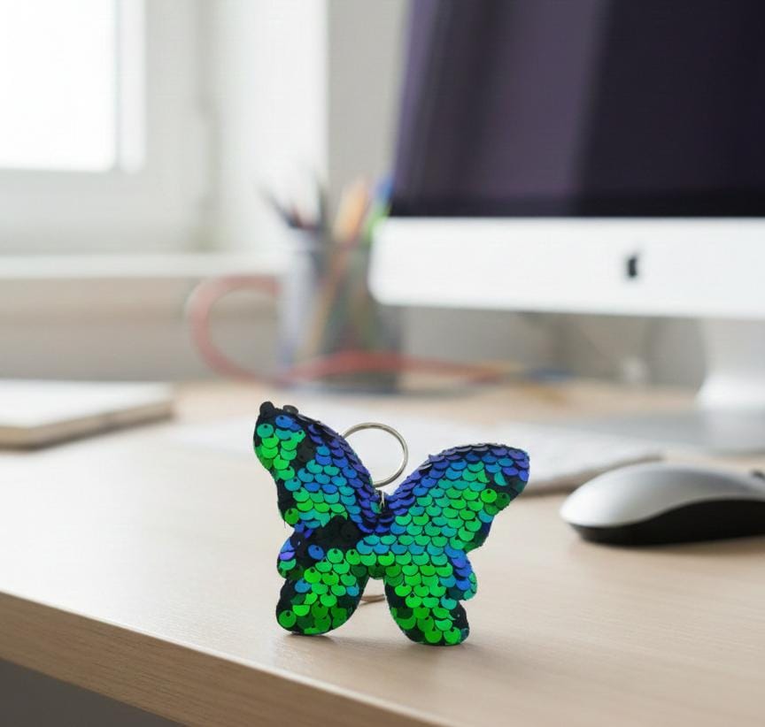 Shiny Butterfly Keychain – Sequin Padded Accessory