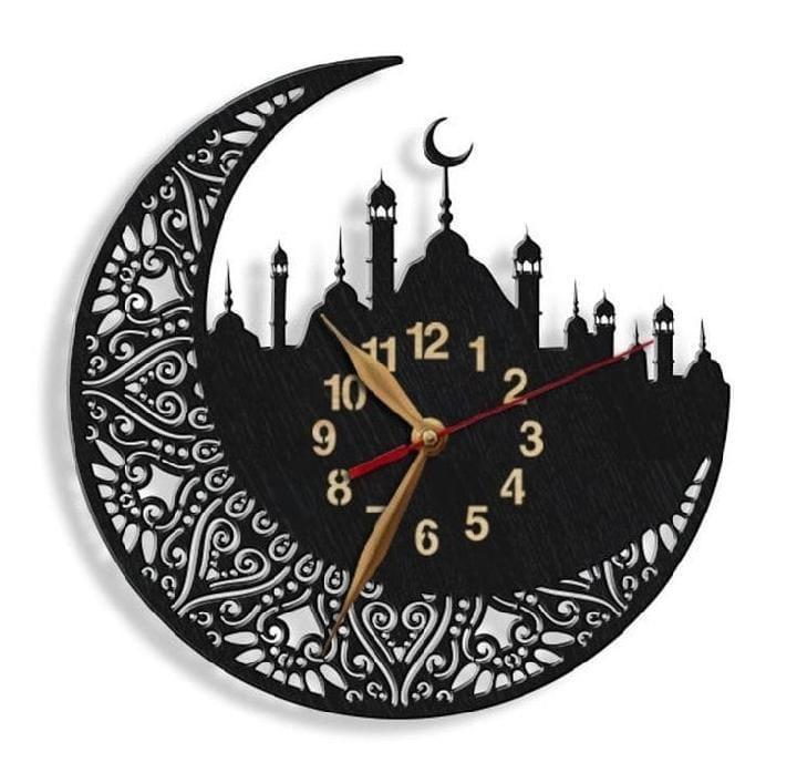 Islamic Wooden Wall Clock with Premium Light