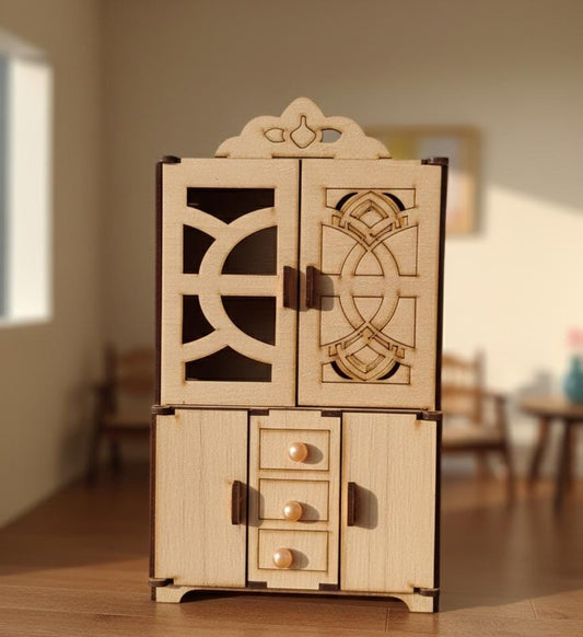 Handcrafted Miniature Wooden Cabinet Decor – Elegant 2 Tier Vintage Showpiece
