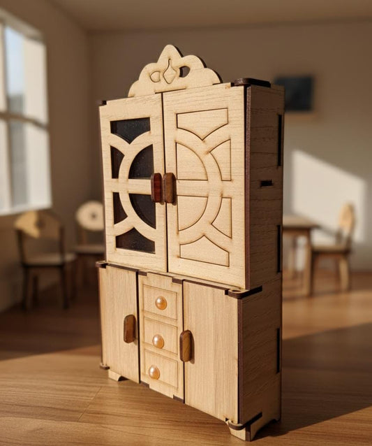Handcrafted Miniature Wooden Cabinet Decor – Elegant 2 Tier Vintage Showpiece