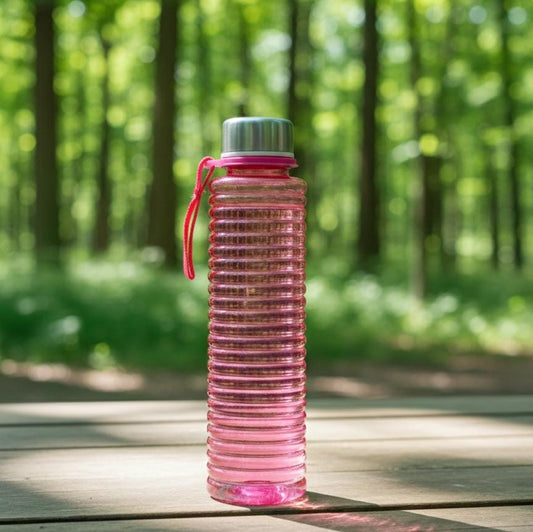 Stylish Pink Ribbed Reusable Water Bottle – Elegant and Durable Hydration Bottle