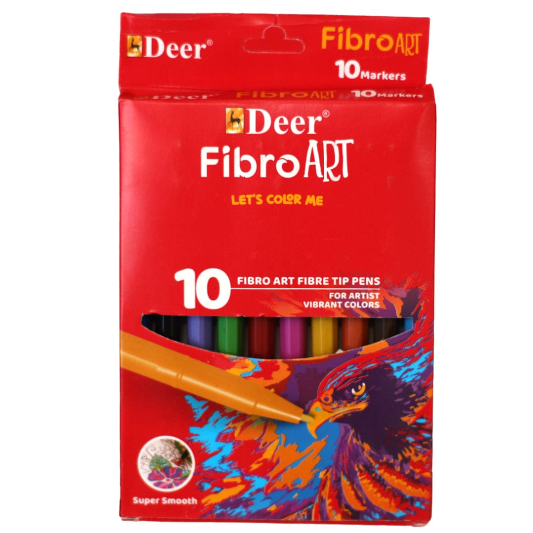 Deer Fibro Art Fibre Tip Pens – Pack of 10 Vibrant Colors for Artists and Students