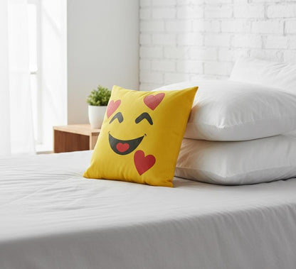 Heart Eyes Emoji Plush Cushion – Cute and Comfortable Home Decor Pillow