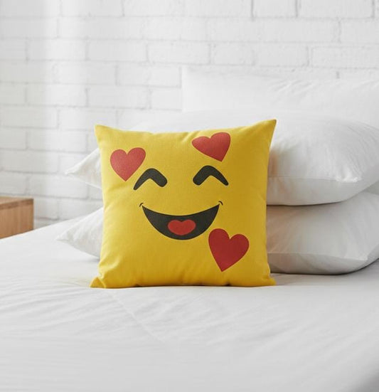 Heart Eyes Emoji Plush Cushion – Cute and Comfortable Home Decor Pillow