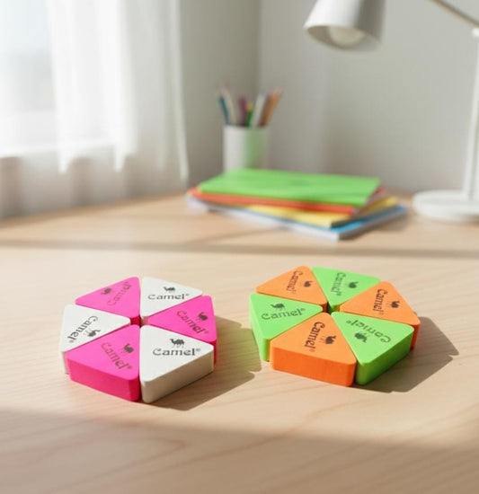 Camel Triangle Erasers Pack of 12 – Premium Dust Free Erasing for Students and Artists