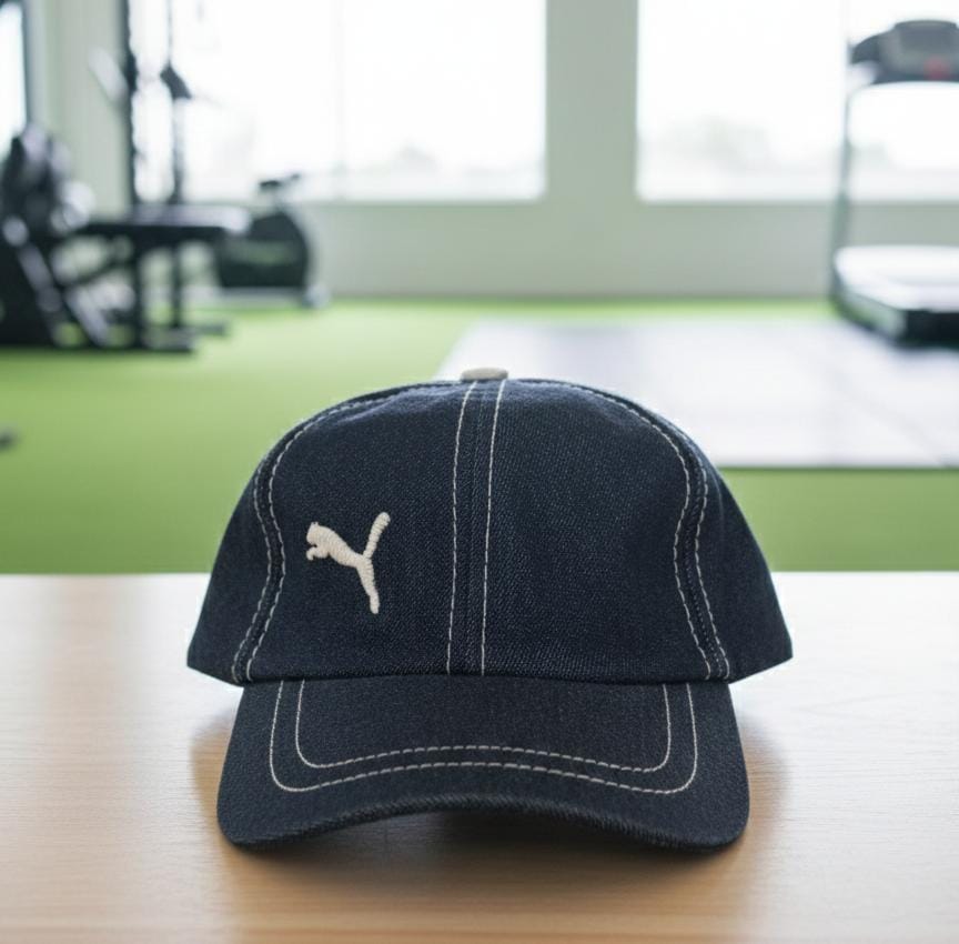 Puma Denim Athlete Cap – Robust White Thread Detail – One Size Adjustable Fit