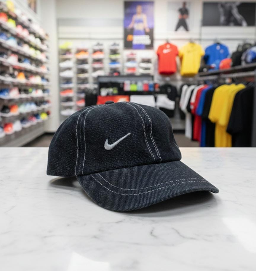 Nike Unisex Denim Athletic Cap – Rugged White Stitch Design – Adjustable Performance Hat