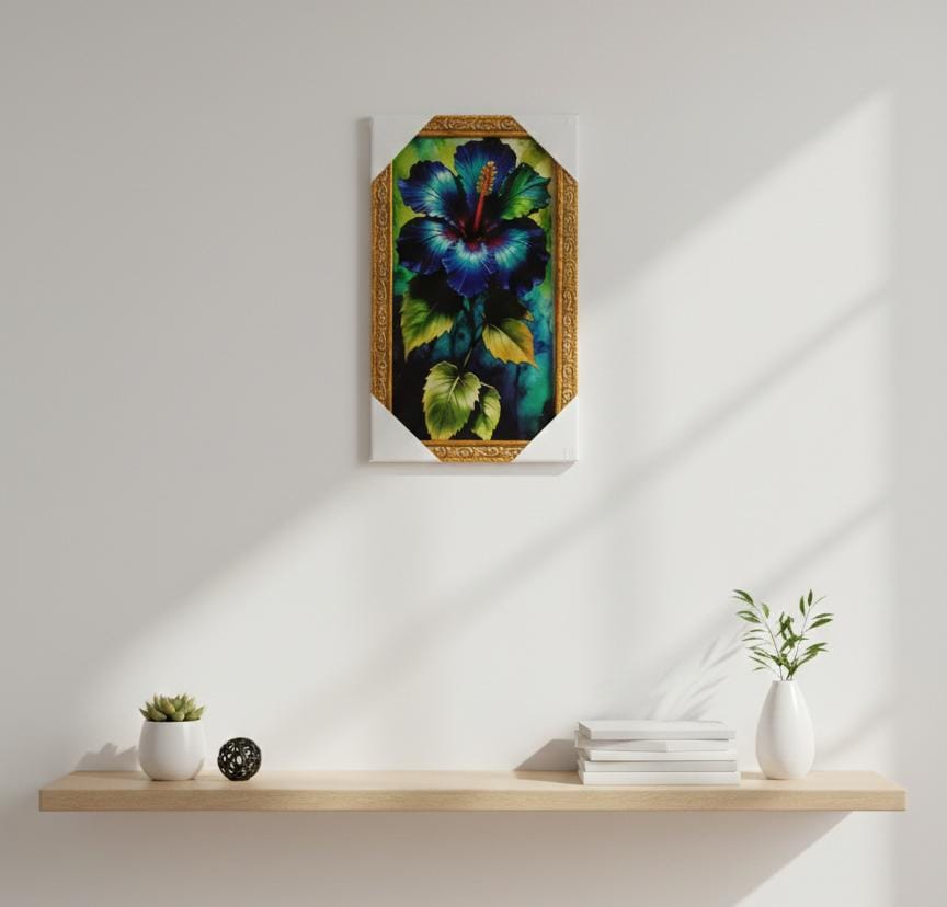 Modern Tropical Flower Painting – Premium Teal Hibiscus Wall Art for Home Decor