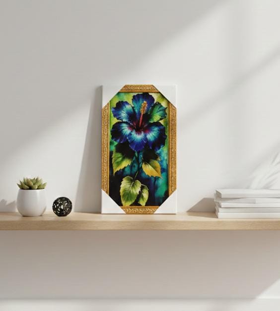 Modern Tropical Flower Painting – Premium Teal Hibiscus Wall Art for Home Decor