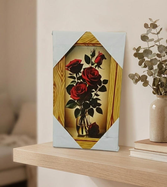Classic Red Roses in Glass Vase Wall Art – Elegant Floral Painting for Home Decor