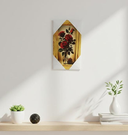 Classic Red Roses in Glass Vase Wall Art – Elegant Floral Painting for Home Decor
