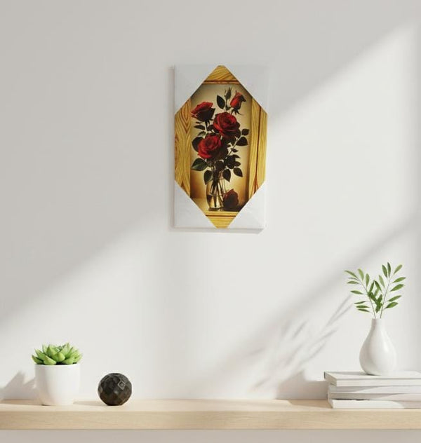 Classic Red Roses in Glass Vase Wall Art – Elegant Floral Painting for Home Decor
