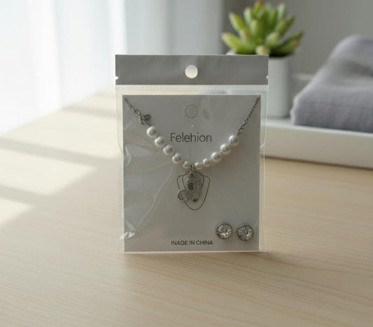 Elegant Pearl Necklace and Stud Earrings Set – Graceful Jewelry for Women