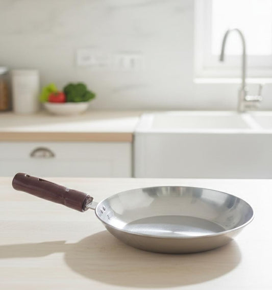 Durable Stainless Steel Frying Pan with Wooden Handle