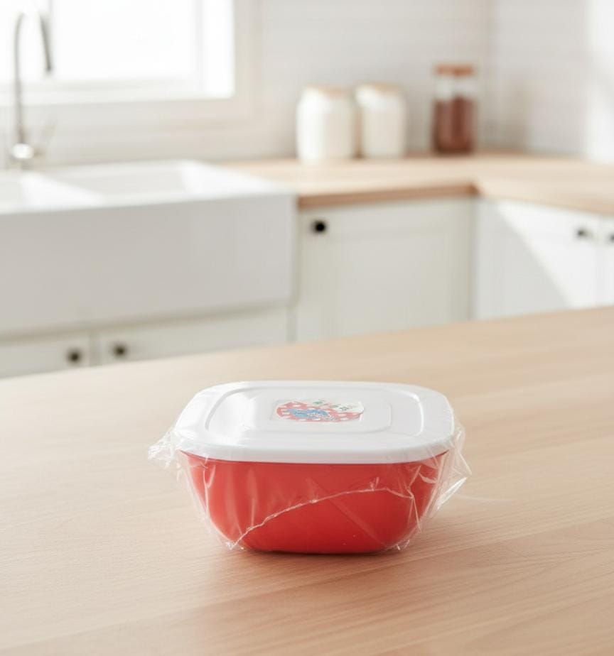Single Red Square Food Container with White Lid