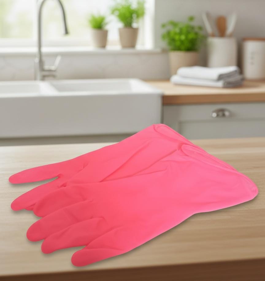 Durable Pink Rubber Gloves for Cleaning