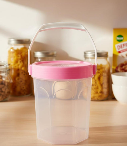 Elegant Kitchen Storage Container – Pink &amp; Clear Portable Jar for Snacks &amp; Grains