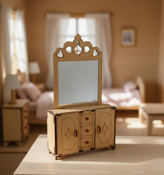 Vintage Style Laser-Cut Miniature Dressing Table – Desktop Organizer &amp; Decor Piece