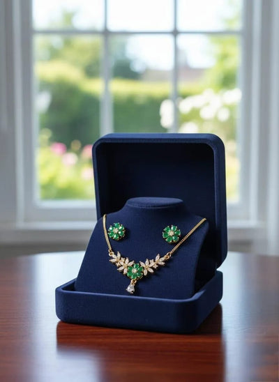 2 Layered Gold Plated Crystal Pendant Set – Contemporary Stainless Steel Jewelry