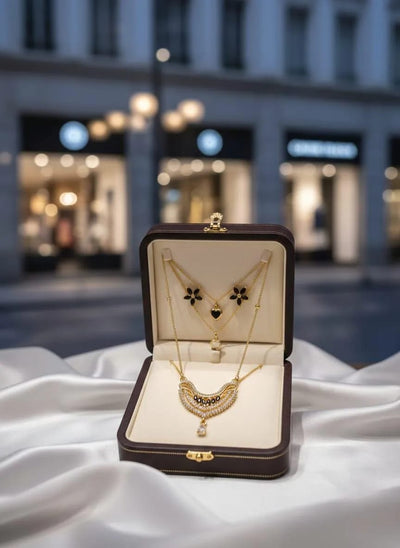 2 Layered Gold Plated Crystal Pendant Set – Sleek Modern Accessory