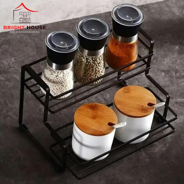 Premium Iron Countertop Spice Rack – Stepped Design Space-Saving Organizer